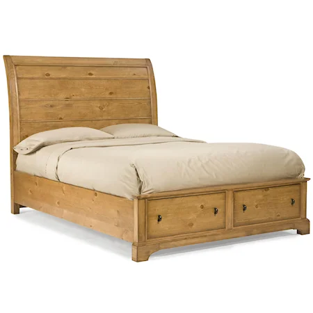 King Size Sleigh Bed with Plank Accents and Storage Footboard